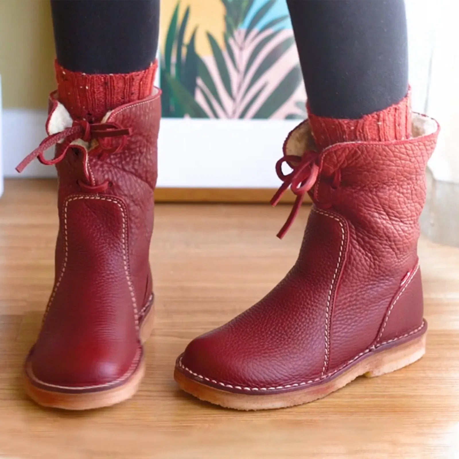 Waterproof Leather Polar Boots With Wool Lining | Tepsi